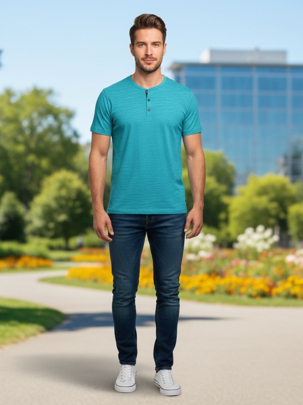 • Boss • Men's Short-Sleeve Shirt in Teal Striped Large